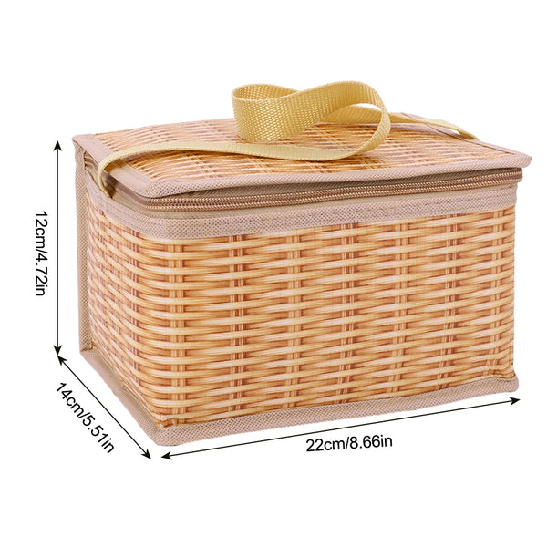 Wicker Picnic Cooler Bag - Thermal Insulated Lunch Box for Camping

