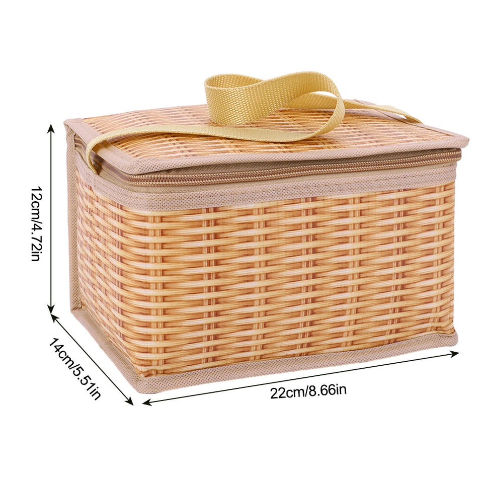 Wicker Picnic Cooler Bag - Thermal Insulated Lunch Box for Camping

