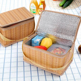 Wicker Picnic Cooler Bag - Thermal Insulated Lunch Box for Camping

