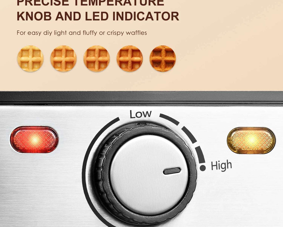 🥞 Yabano 4-Slice Belgian Waffle Maker - 3 Browning Levels with Nonstick Square Iron Plates - 1200 Watts, Compact Design 🥞