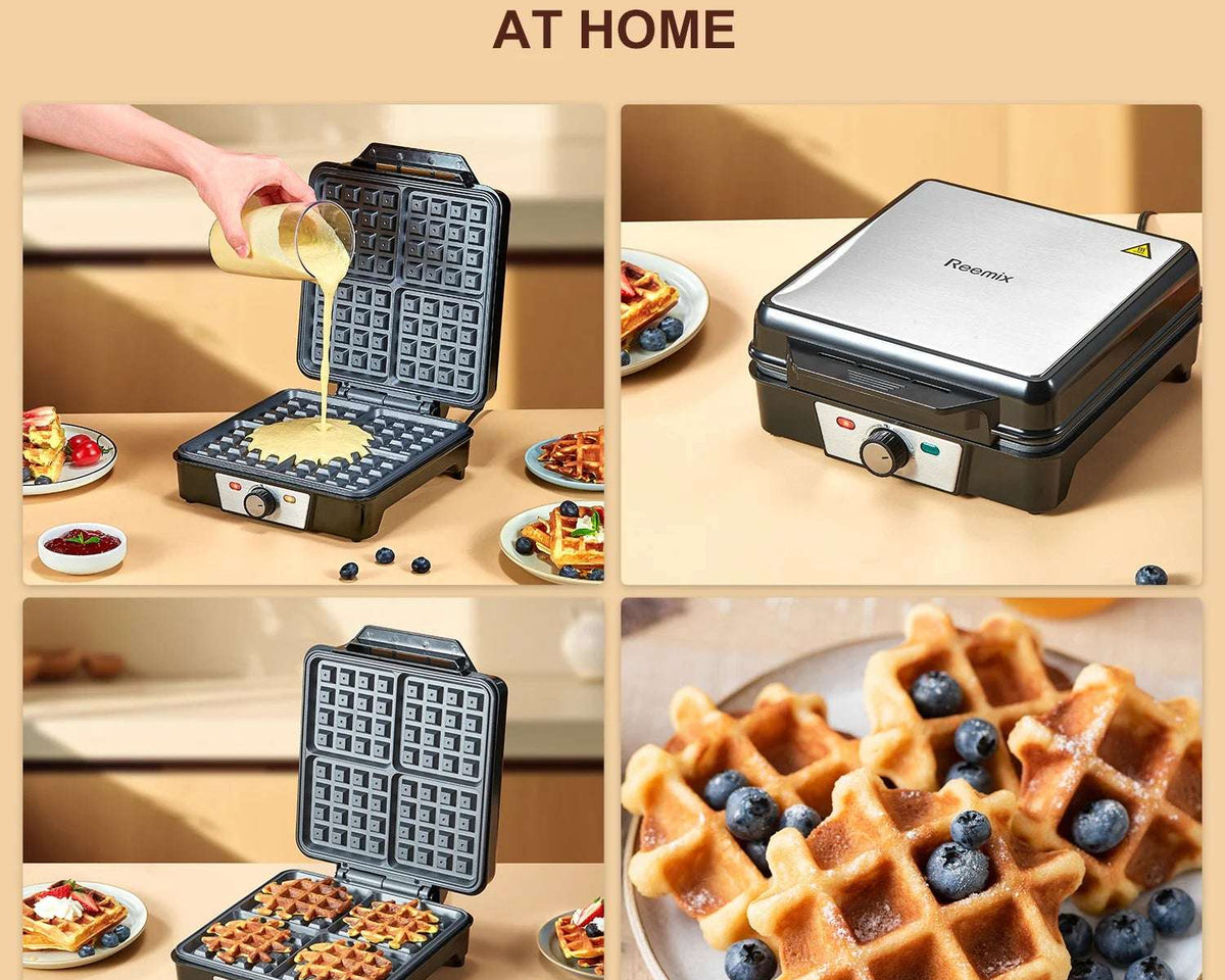 🥞 Yabano 4-Slice Belgian Waffle Maker - 3 Browning Levels with Nonstick Square Iron Plates - 1200 Watts, Compact Design 🥞