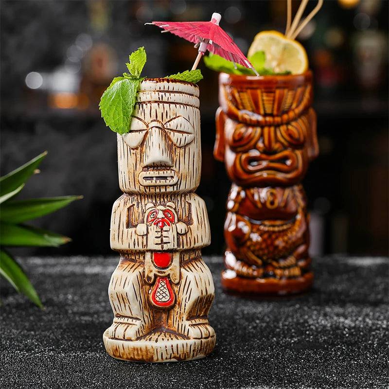 Hawaii Easter Island Tiki Mugs Creative Porcelain Beer Wine Mug Beer Wine Cocktail Party Cup Bar Tool Ceramic Tiki Mug 300-700ml - Culinarywellbeing