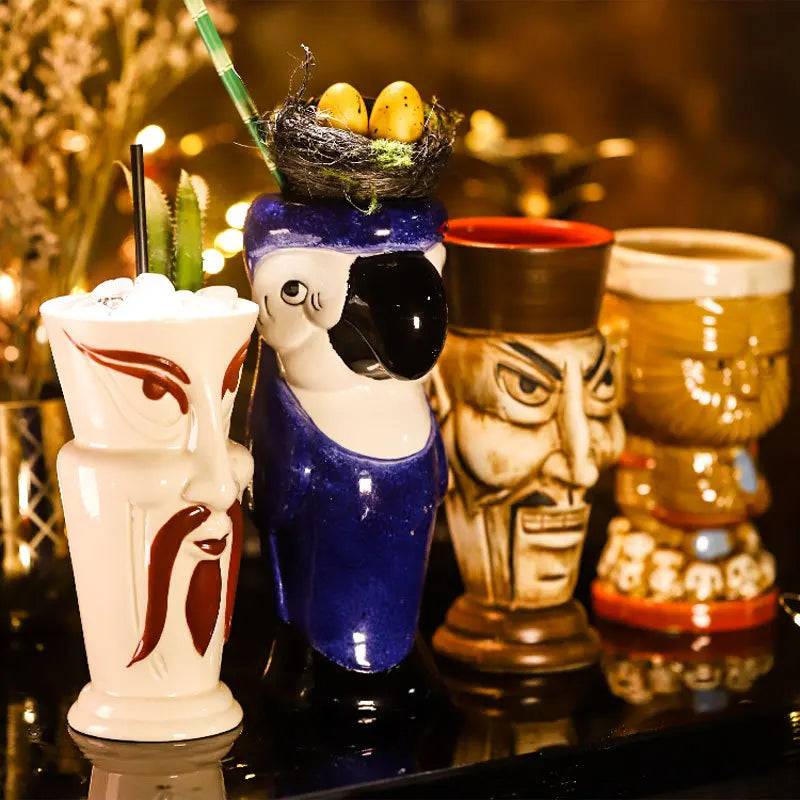 Hawaii Easter Island Tiki Mugs Creative Porcelain Beer Wine Mug Beer Wine Cocktail Party Cup Bar Tool Ceramic Tiki Mug 300-700ml - Culinarywellbeing