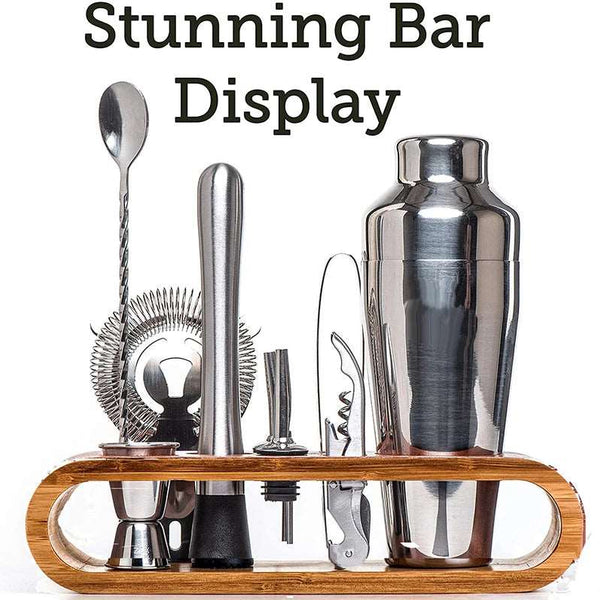 Cocktail Bar set Mixology Bartender Kit: 10-Piece Bar Tool Set with Stylish Bamboo Stand - Culinarywellbeing
