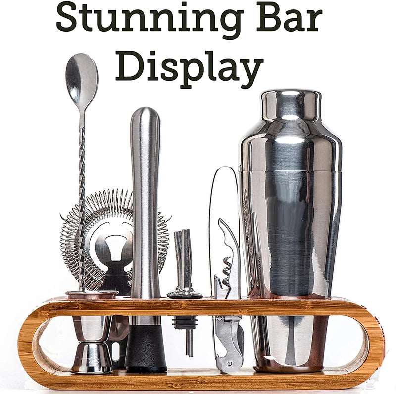 Cocktail Bar set Mixology Bartender Kit: 10-Piece Bar Tool Set with Stylish Bamboo Stand - Culinarywellbeing