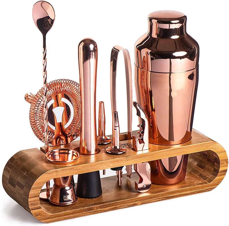 Cocktail Bar set Mixology Bartender Kit: 10-Piece Bar Tool Set with Stylish Bamboo Stand - Culinarywellbeing