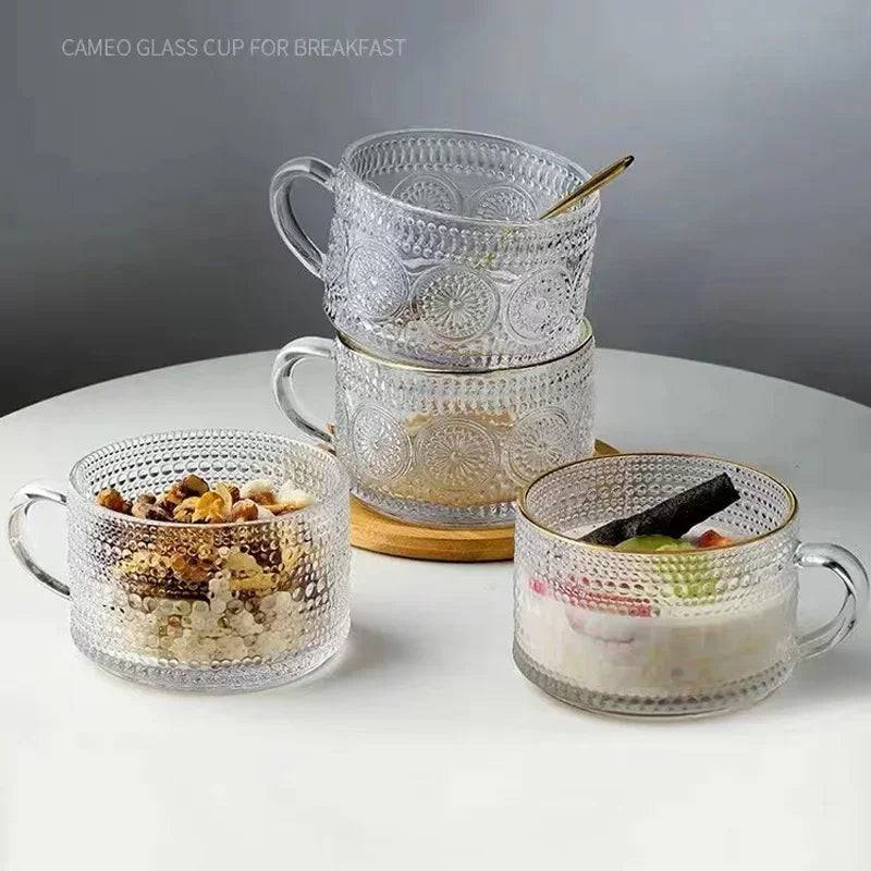 Vintage Embossed Glass Coffee Mug and Tea Cup Set - Culinarywellbeing