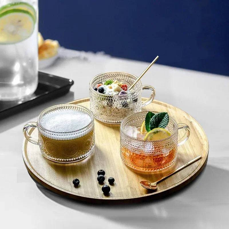 Vintage Embossed Glass Coffee Mug and Tea Cup Set - Culinarywellbeing