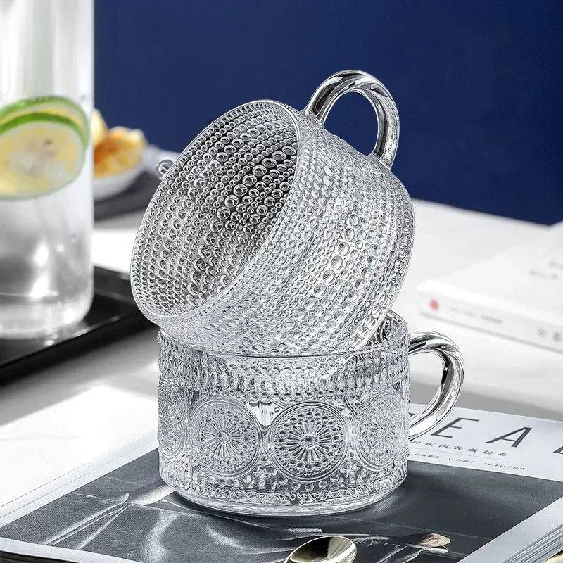 Vintage Embossed Glass Coffee Mug and Tea Cup Set - Culinarywellbeing