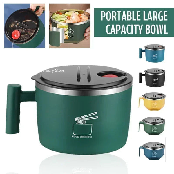 Stainless Steel Ramen Bowl with Lid-Kawaii Instant Noodle Bowl 