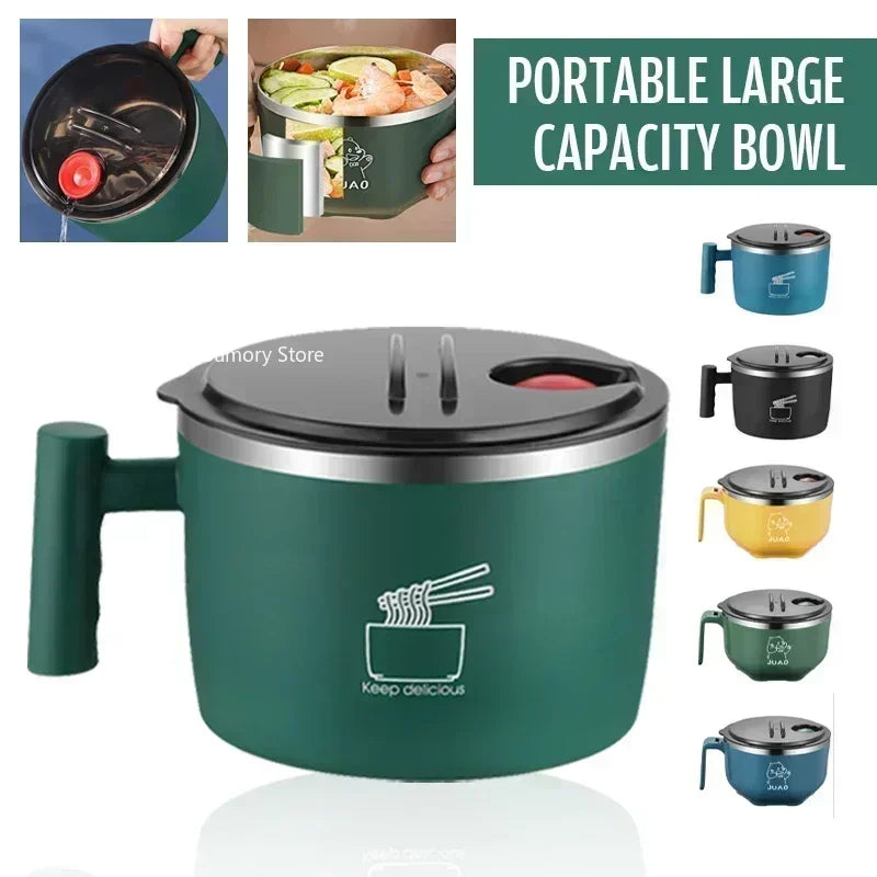 Stainless Steel Ramen Bowl with Lid-Kawaii Instant Noodle Bowl 