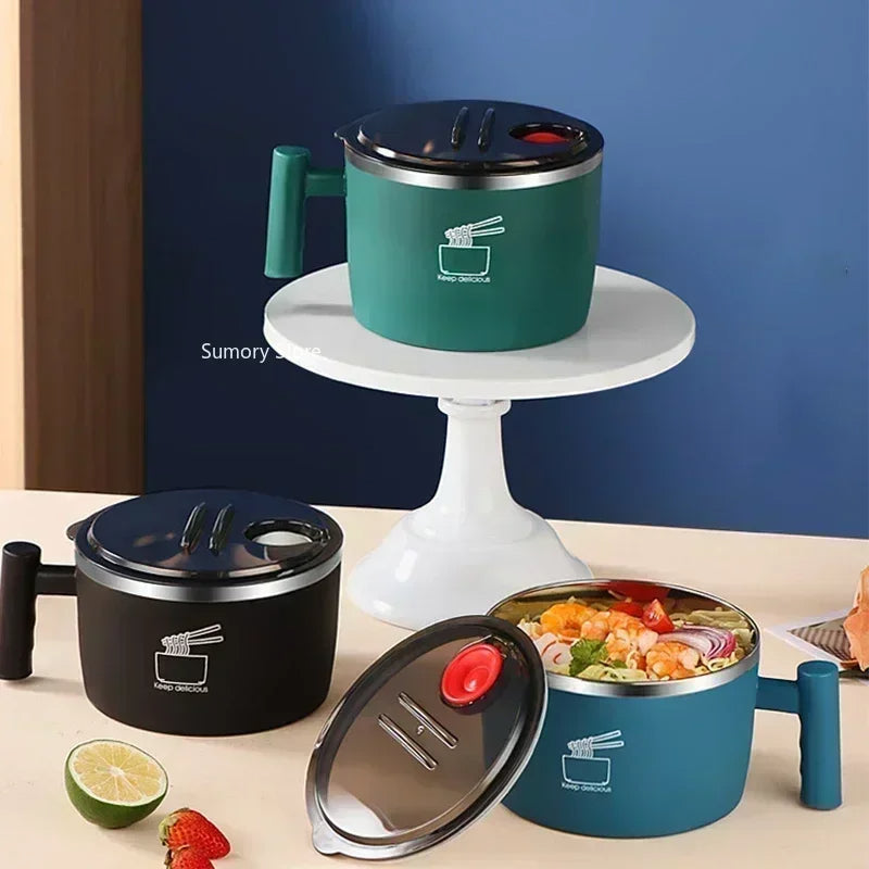 Stainless Steel Ramen Bowl with Lid-Kawaii Instant Noodle Bowl 