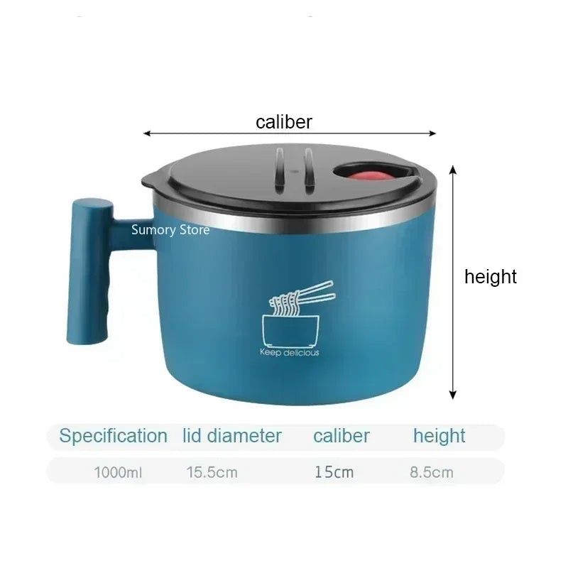 Stainless Steel Ramen Bowl with Lid-Kawaii Instant Noodle Bowl 