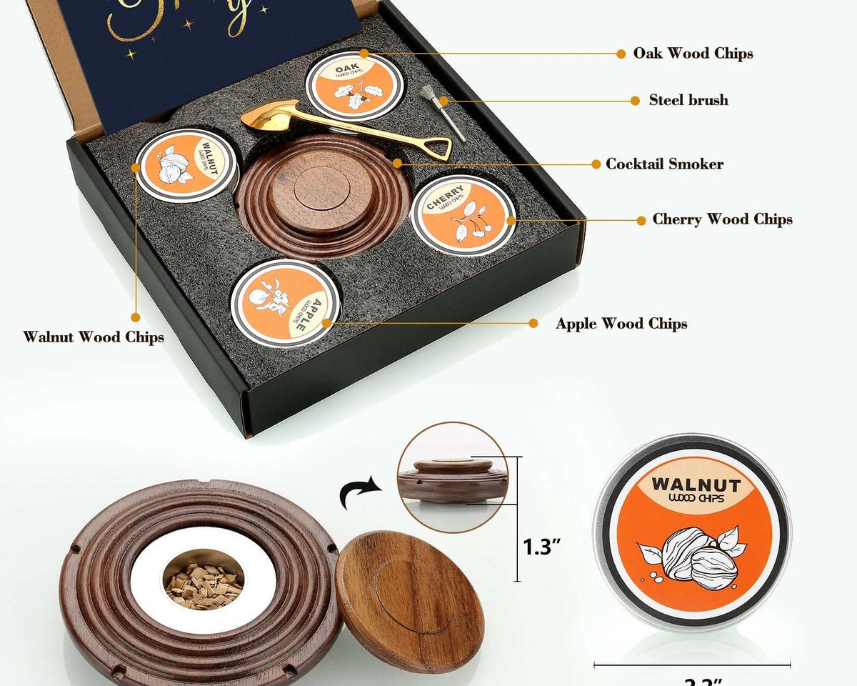 Cocktail Smoker Kit Premium Quality:Walnut Beech,for Wood Chip Flavors