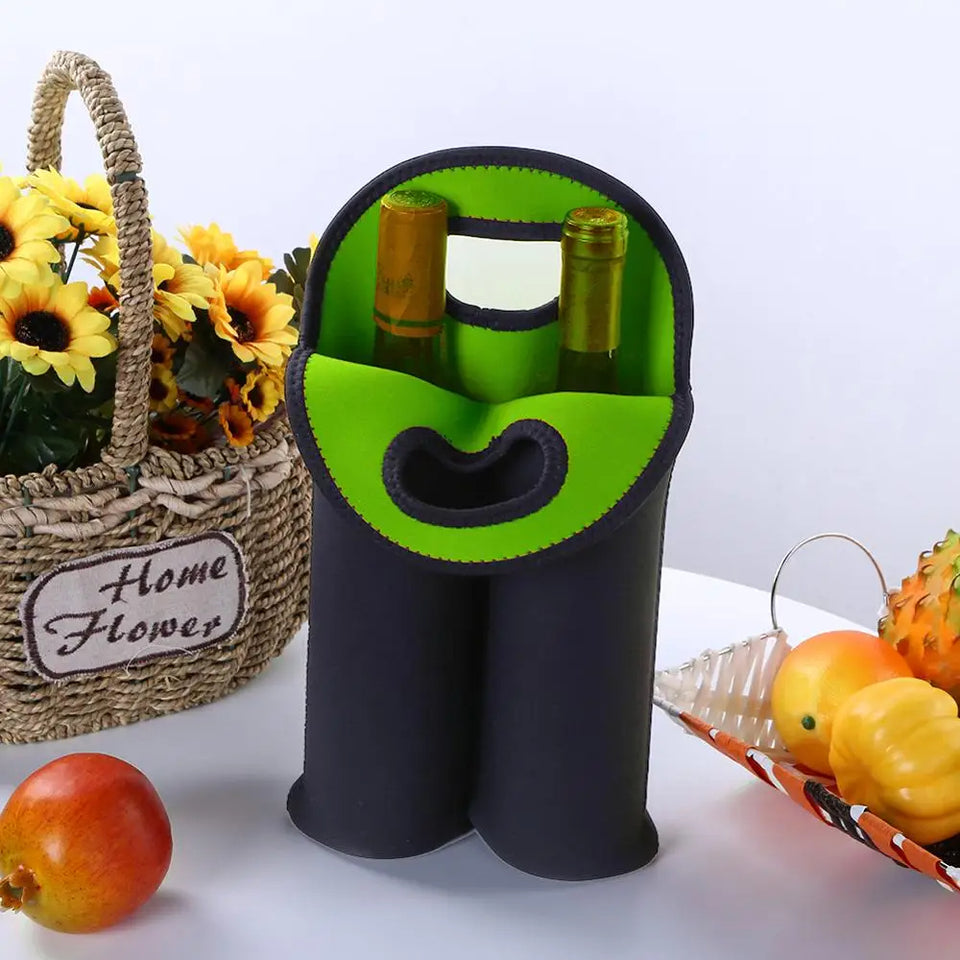 Portable Neoprene Wine Bottle Cooler - Insulated Freezer Bag for 1/2 Bottles (Black/Green/Pink/Blue) - Beer & Champagne Carrier with Handle - CulinaryWellBeing