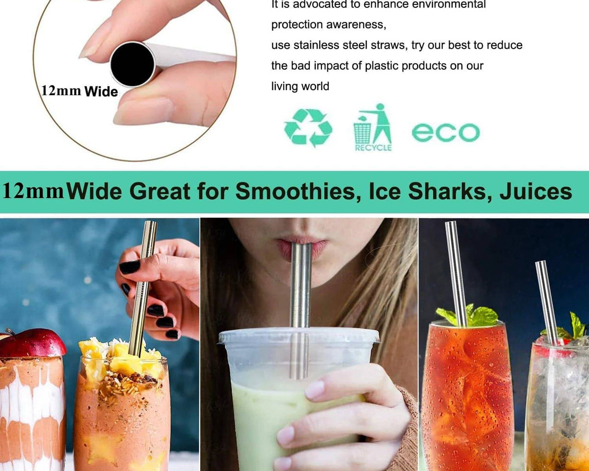 Metal Boba Straws with 2 Brush 304 Stainless Steel Straws Set Bar Drinking Bent Straw - Culinarywellbeing