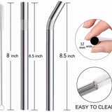 Metal Boba Straws with 2 Brush 304 Stainless Steel Straws Set Bar Drinking Bent Straw - Culinarywellbeing