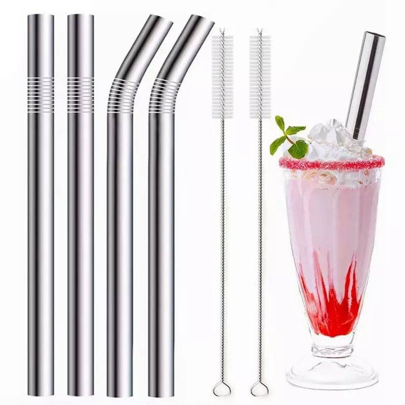 Metal Boba Straws with 2 Brush 304 Stainless Steel Straws Set Bar Drinking Bent Straw - Culinarywellbeing