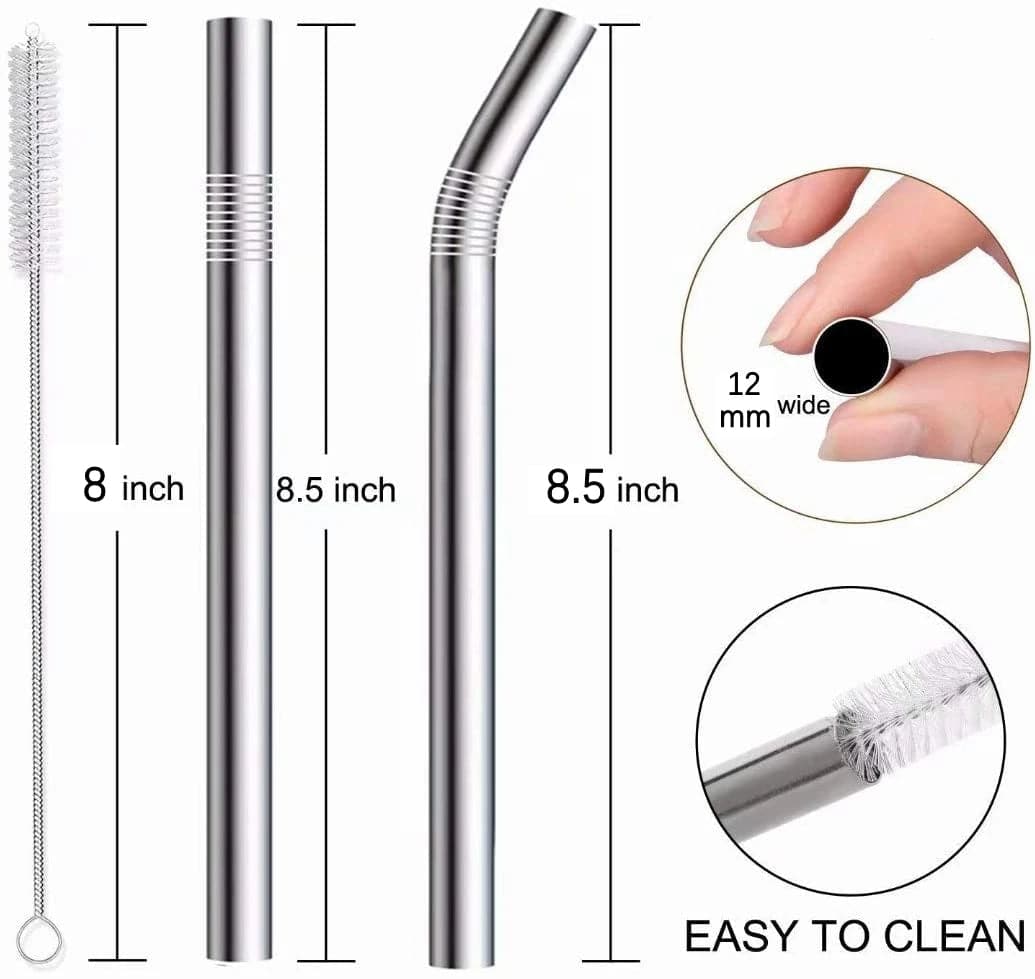 Metal Boba Straws with 2 Brush 304 Stainless Steel Straws Set Bar Drinking Bent Straw - Culinarywellbeing