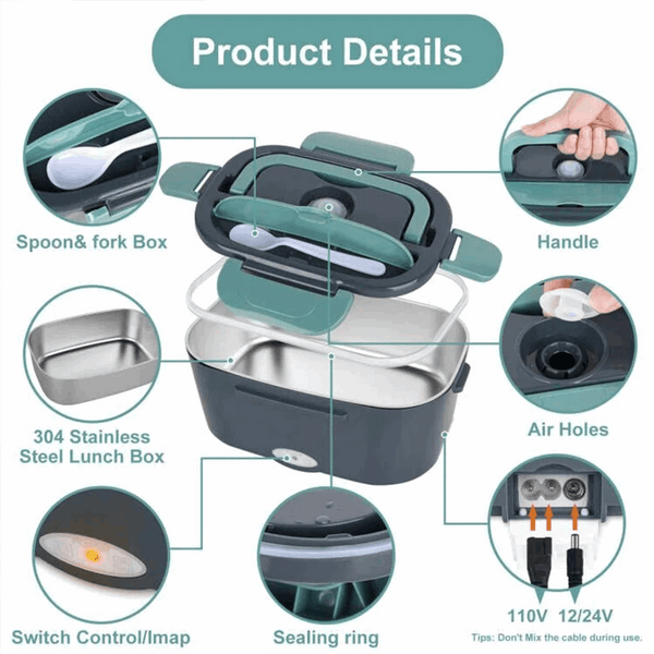 Self-heating lunch boxes Electric with Fork & Spoon Stainless Steel!!!