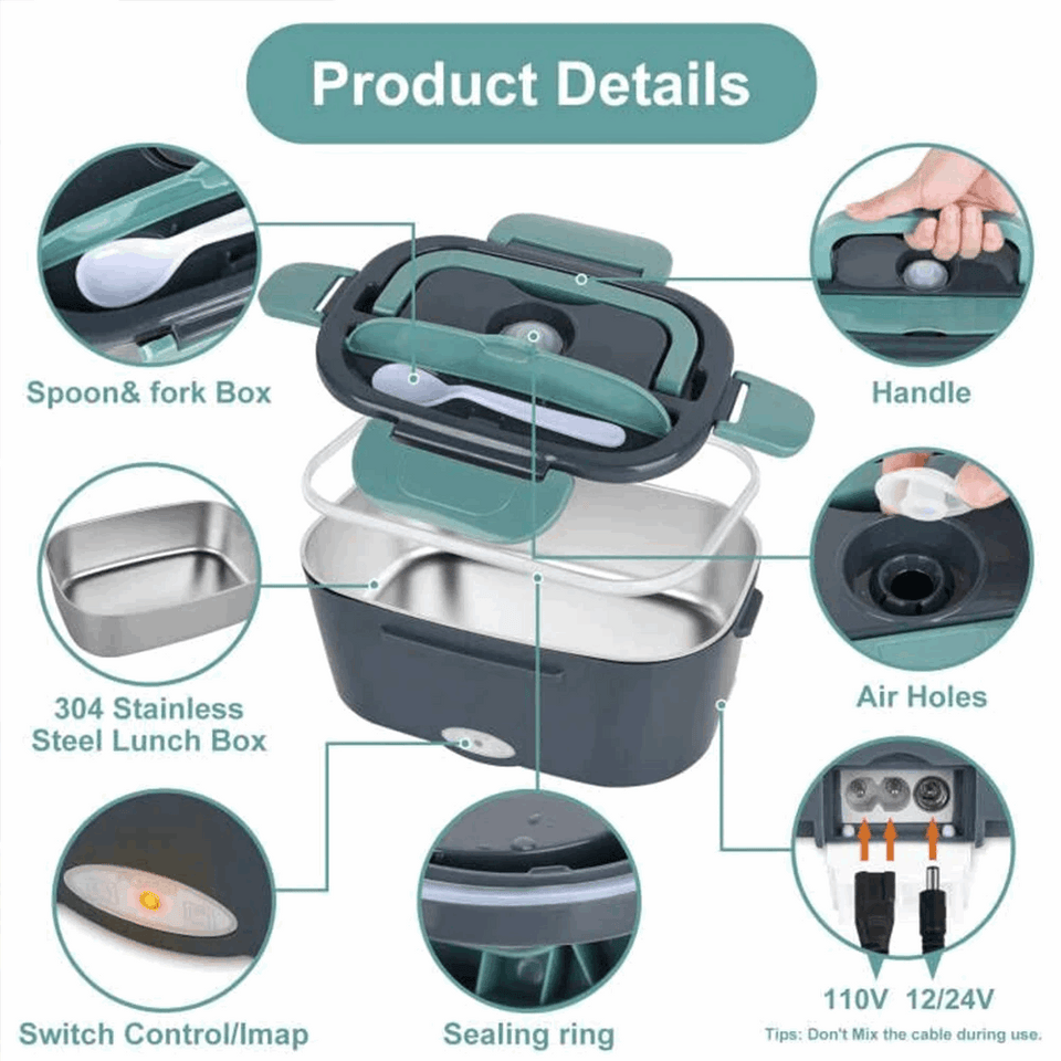 Self-heating lunch boxes Electric with Fork & Spoon Stainless Steel!!!