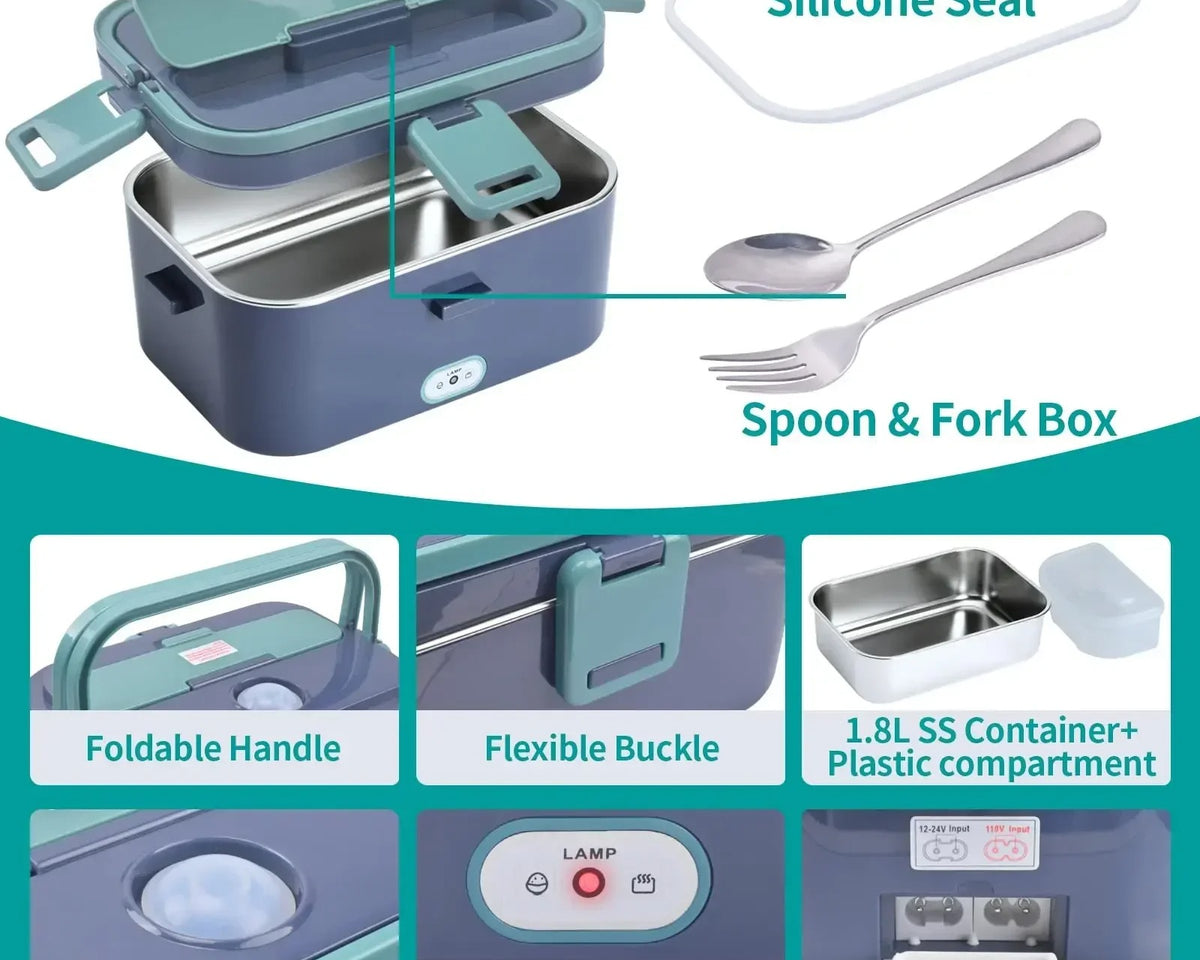 RLHQG 1.8L Electric Lunch Box by CulinarywellBeing – 60W Portable Food Warmer for Car, Truck & Office | 12V/24V & 110V/220V Dual Power | Leak-Proof & Dishwasher Safe - CulinaryWellBeing