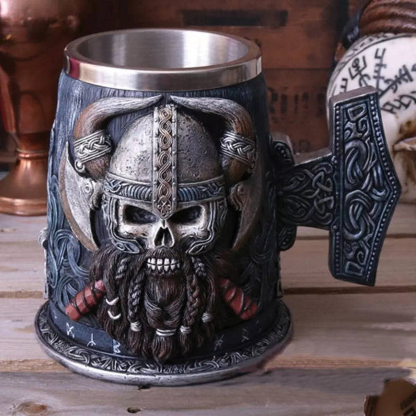 Viking Resin Stainless Steel Beer Mug Pirate Stein Creative Tankard Skull Coffee Cup Tea Mug Tumbler Pub - Culinarywellbeing