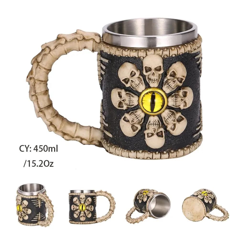 Viking Resin Stainless Steel Beer Mug Pirate Stein Creative Tankard Skull Coffee Cup Tea Mug Tumbler Pub - Culinarywellbeing