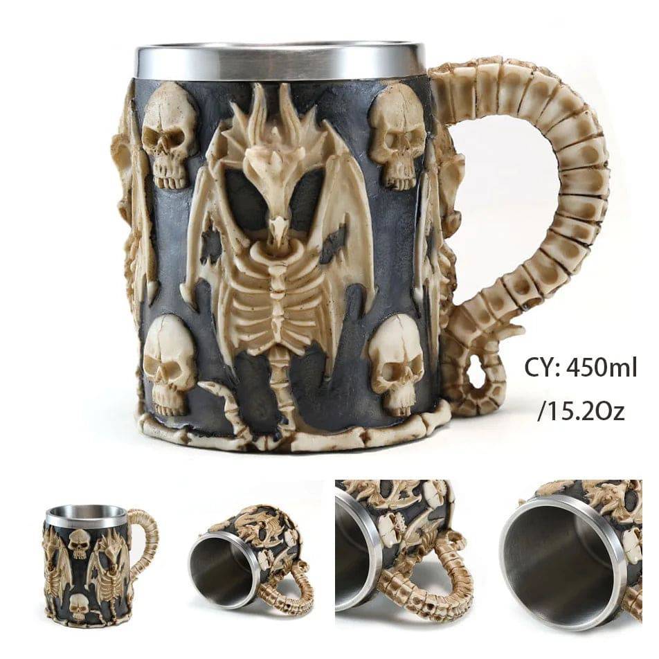 Viking Resin Stainless Steel Beer Mug Pirate Stein Creative Tankard Skull Coffee Cup Tea Mug Tumbler Pub - Culinarywellbeing