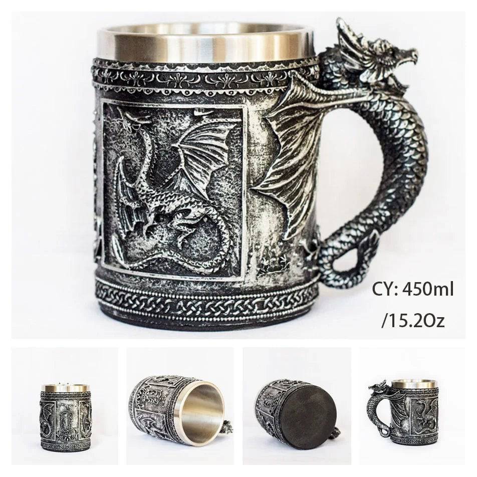 Viking Resin Stainless Steel Beer Mug Pirate Stein Creative Tankard Skull Coffee Cup Tea Mug Tumbler Pub - Culinarywellbeing