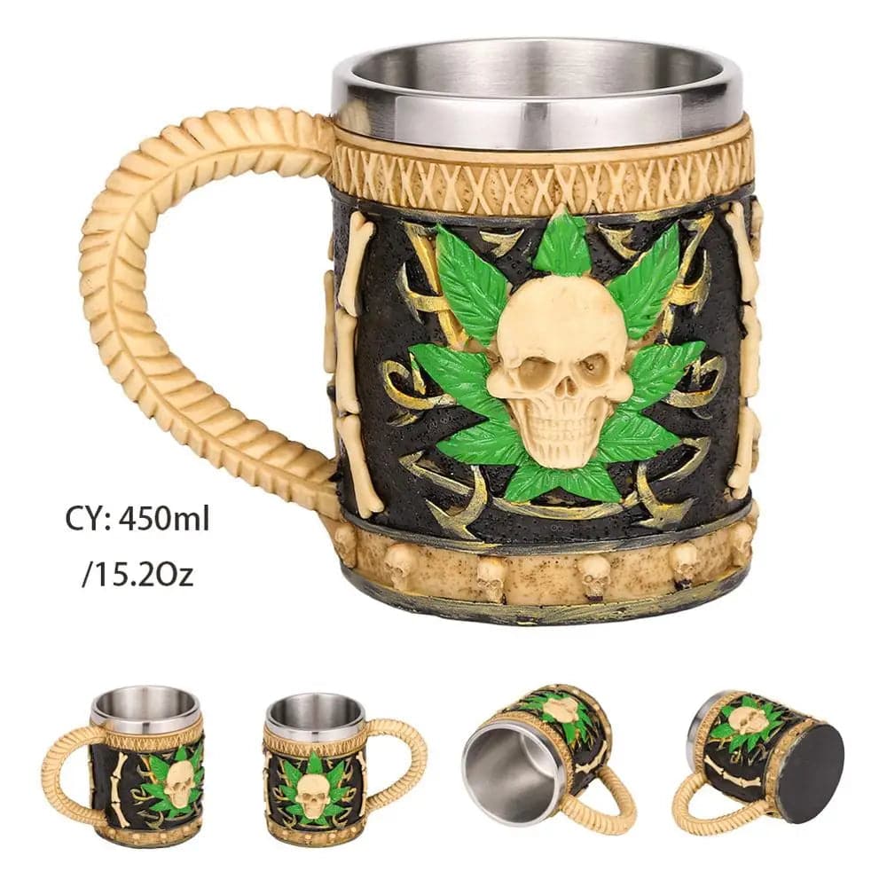 Viking Resin Stainless Steel Beer Mug Pirate Stein Creative Tankard Skull Coffee Cup Tea Mug Tumbler Pub - Culinarywellbeing