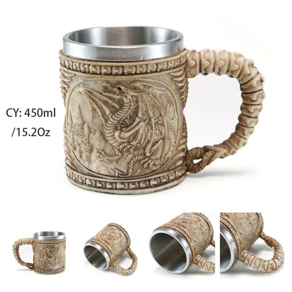 Viking Resin Stainless Steel Beer Mug Pirate Stein Creative Tankard Skull Coffee Cup Tea Mug Tumbler Pub - Culinarywellbeing