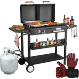 Dual Fuel Grill Combo - Propane/Charcoal + Flat Top | 12K BTU