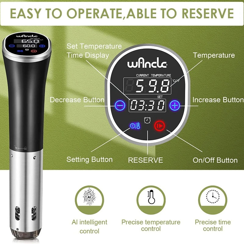 Wancle Sous Vide Cooker – 1100W Precision Immersion Circulator, 25-90°C Temperature Range, 0.1°C Accuracy, Timer & Even Heating for Perfect Meals