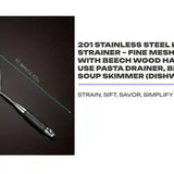 201 Stainless Steel Kitchen Strainer – Fine Mesh Colander with Beech Wood Handle | Multi-Use Pasta Drainer, Berry Sieve & Soup Skimmer (Dishwasher Safe) by@Outfy