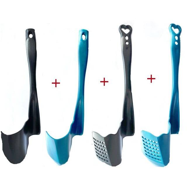 Rotating spatula set in black and blue for Thermomix kitchen use.