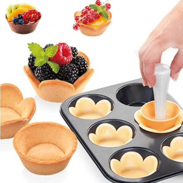 Pastry Dough Tamper Kit Kitchen Flower Round Cookie Cutter Set Cupcake Muffin Tart Shells Mold - Culinarywellbeing