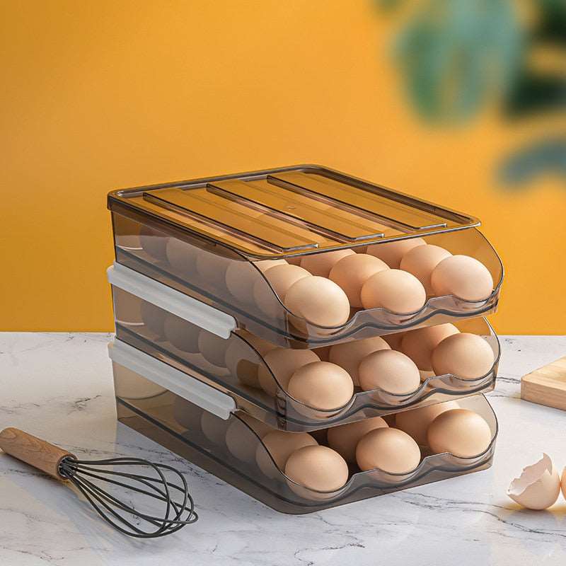 Automatic rolling egg box multi-layer Rack Holder for Fridge storage containers kit - Culinarywellbeing