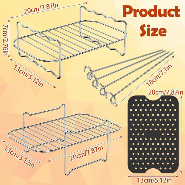 TheWellBeing™ 4-Piece Stainless Steel Air Fryer Accessories Set - SkewFood-Grade Safe Material
This air fryer accessories set includes 2 air fryer silicone mat, 2 stainless steel air fryer rack with 4 skewers, which is made of food-graTheWellBeing1TheWellBeing™ 4-Piece Stainless Steel Air Fryer Accessories Set - Skewers Rack, Silicone Mat,CulinaryWellBeing