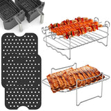 TheWellBeing™ 4-Piece Stainless Steel Air Fryer Accessories Set - Skewers Rack, Silicone Mat, and BBQ Grill Tools - Culinarywellbeing