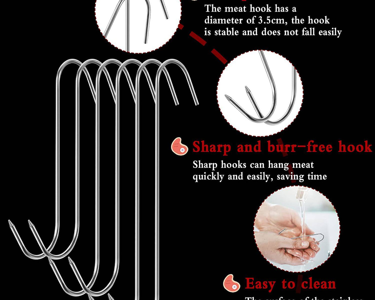 Stainless Steel S Butcher's Meat Hook Tool for Hot and Cold Smoking Butchering Hunting Chicken BBQ Pork Sausage Bacon Grill Hook - Culinarywellbeing