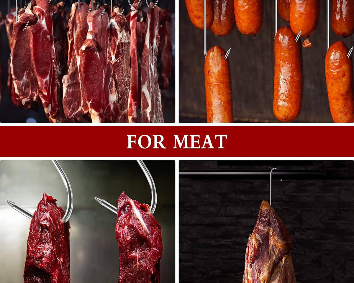 Stainless Steel S Butcher's Meat Hook Tool for Hot and Cold Smoking Butchering Hunting Chicken BBQ Pork Sausage Bacon Grill Hook - Culinarywellbeing