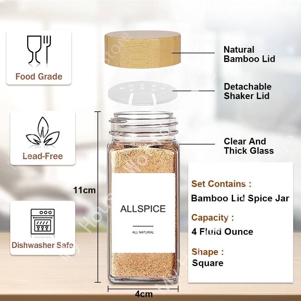 Glass Spice Jars with Bamboo Lid Spice Seasoning Containers - Culinarywellbeing