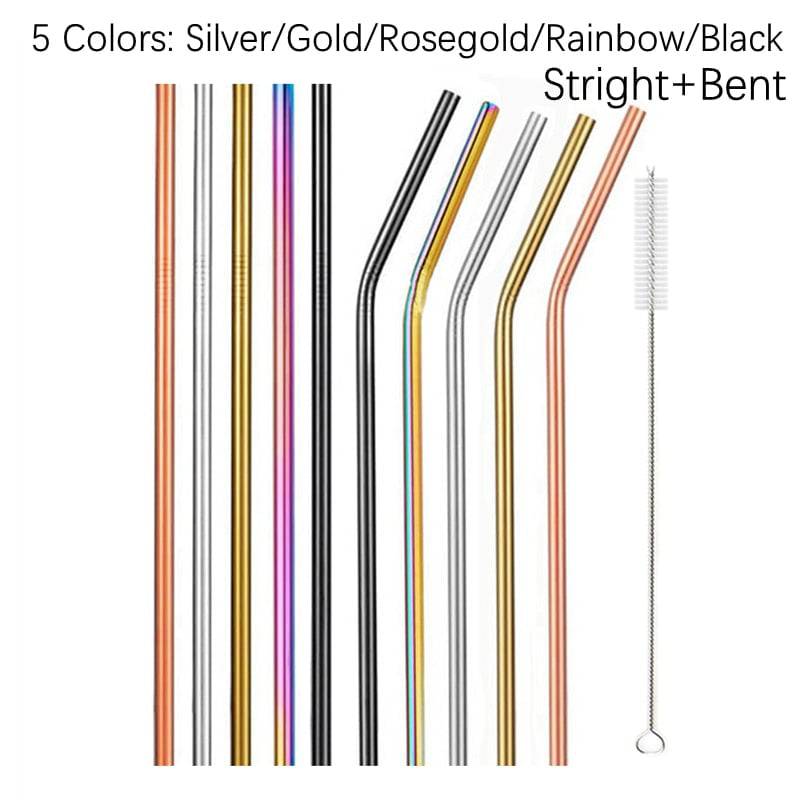 Reusable Metal Straws Set with Cleaner Brush 304 Stainless Steel Drinking Straw Milk Drinkware - Culinarywellbeing