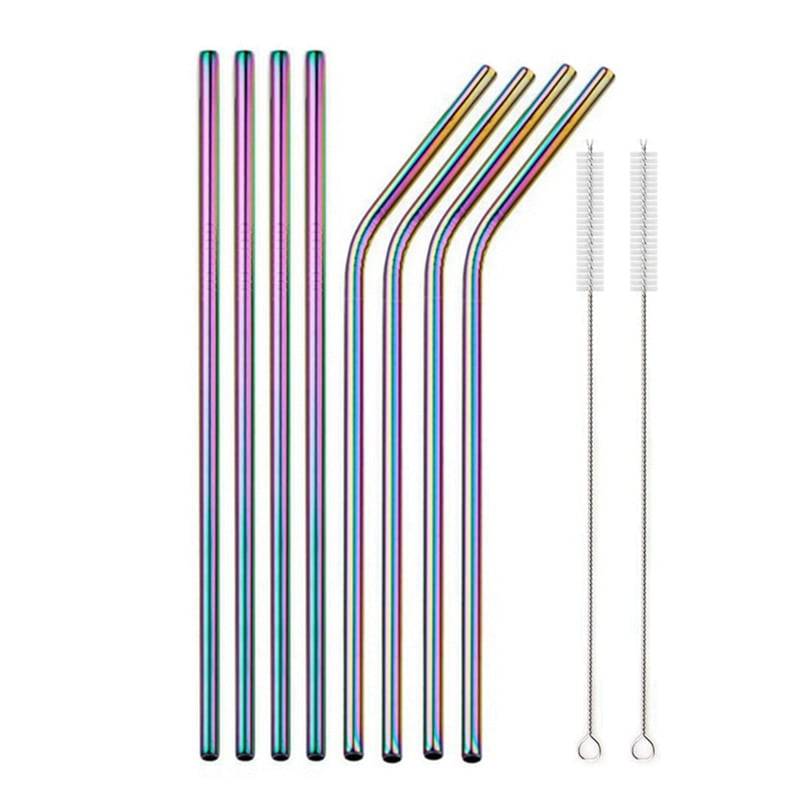 Reusable Metal Straws Set with Cleaner Brush 304 Stainless Steel Drinking Straw Milk Drinkware - Culinarywellbeing