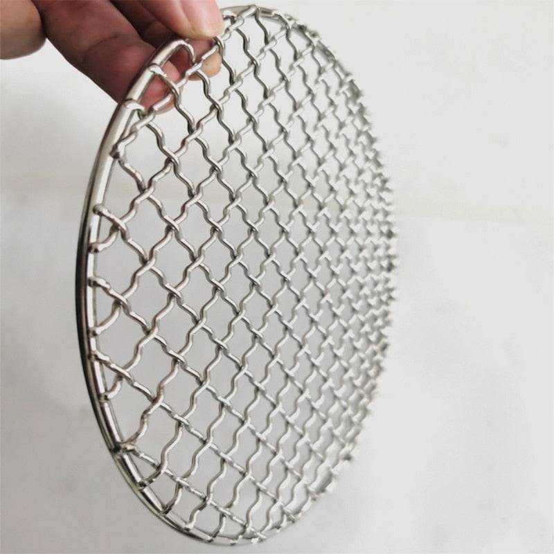 Stainless Steel round BBQ net Grill Mesh Roast  Bacon Grill Tool Iron Stainless Steel Grill Net is campfire- rated- and easy to clean-. 
 Barbecue Camping Pot Rack has clear mesh spacing for food heated evenly. 
 The high heat-resistanTheWellBeing1Stainless Steel round BBQ net Grill Mesh Roast Bacon Grill Tool IronCulinaryWellBeing