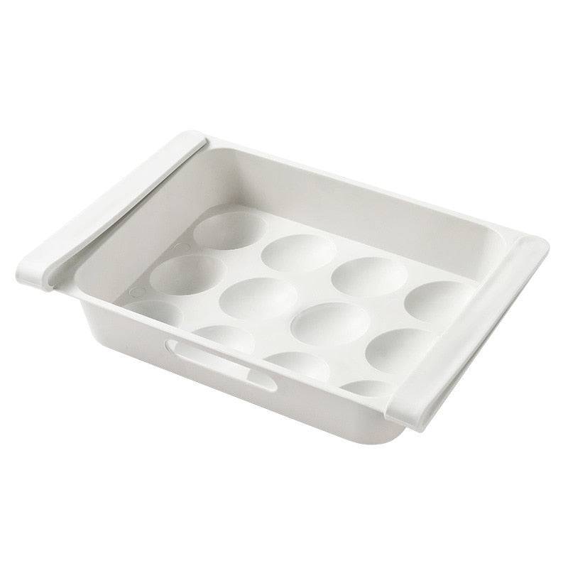 Hanging refrigerator egg fruit vegetable storage box drawer, white, PP material, 26x18x5cm.