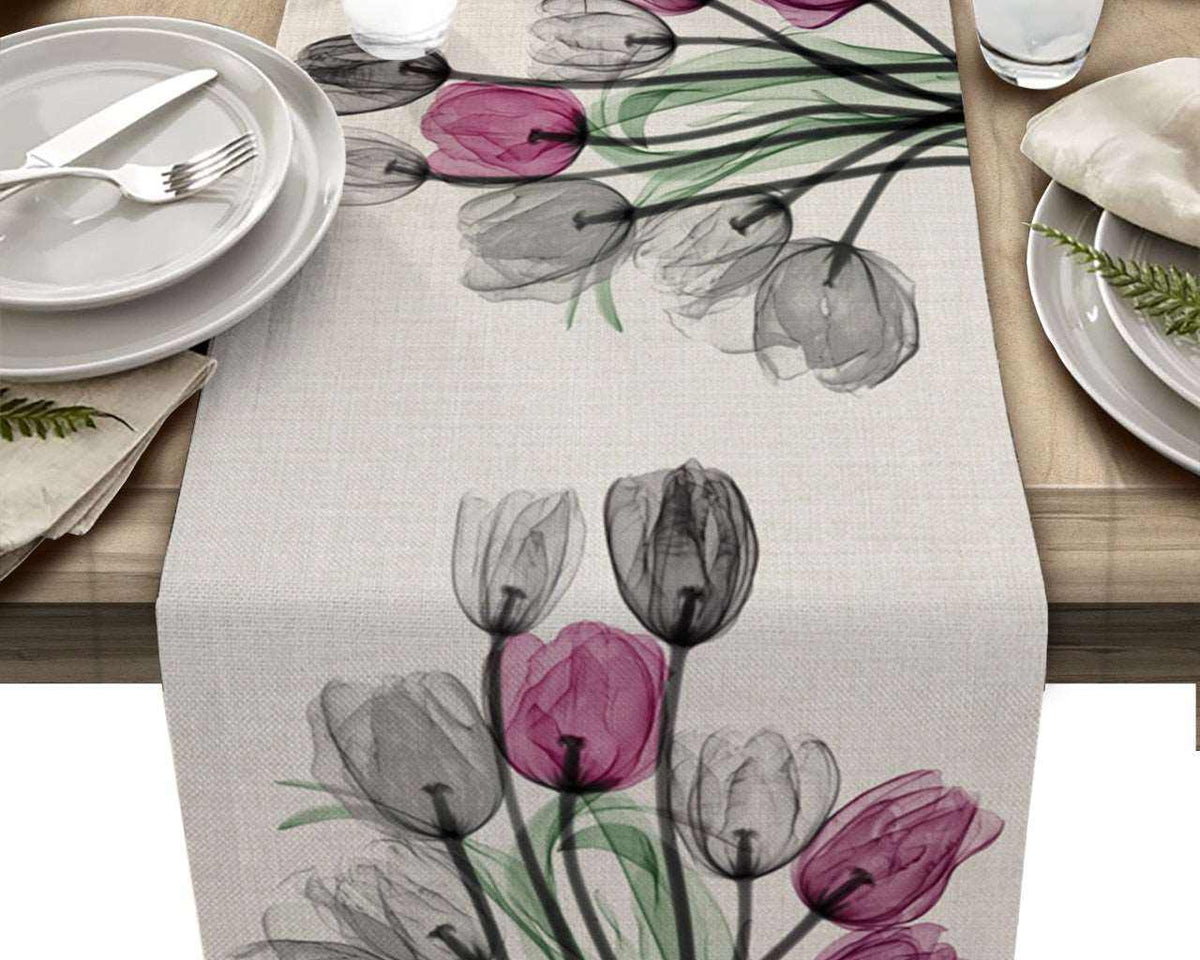 Blue Tulip Table Runner for Dining Table Kitchen Decor Anti-stain Dining Table Tablecloth Rectangular Dining Table Runner - TheWellBeing1