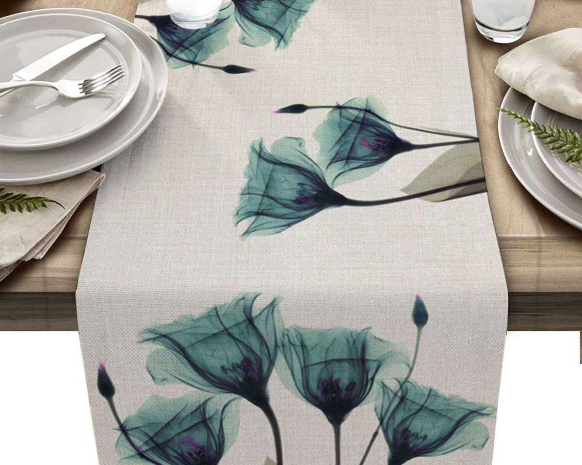 Blue Tulip Table Runner for Dining Table Kitchen Decor Anti-stain Dining Table Tablecloth Rectangular Dining Table Runner - TheWellBeing1