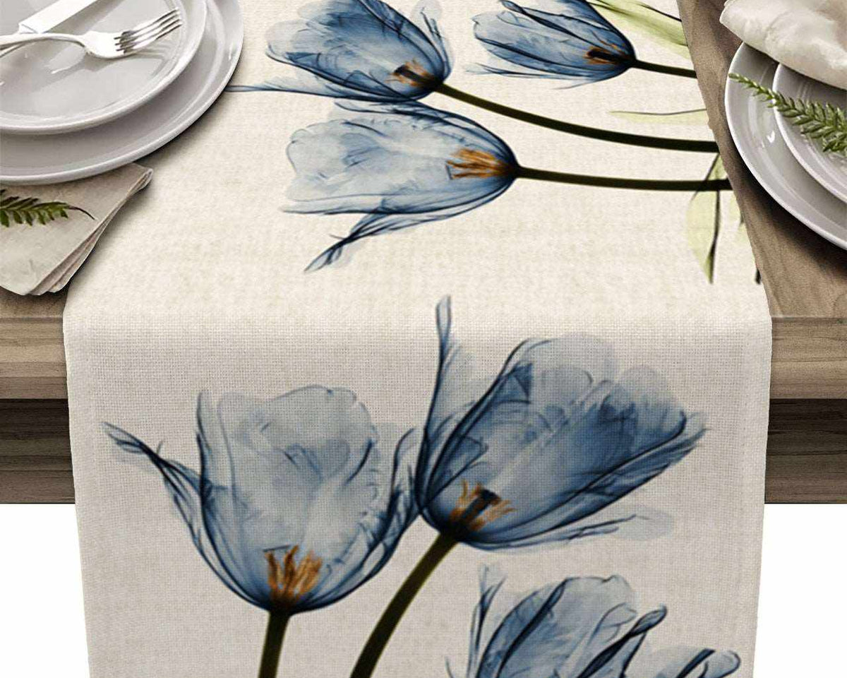 Blue Tulip Kitchen & Dining Table Runner Elegant Anti-Stain Decor - Culinarywellbeing